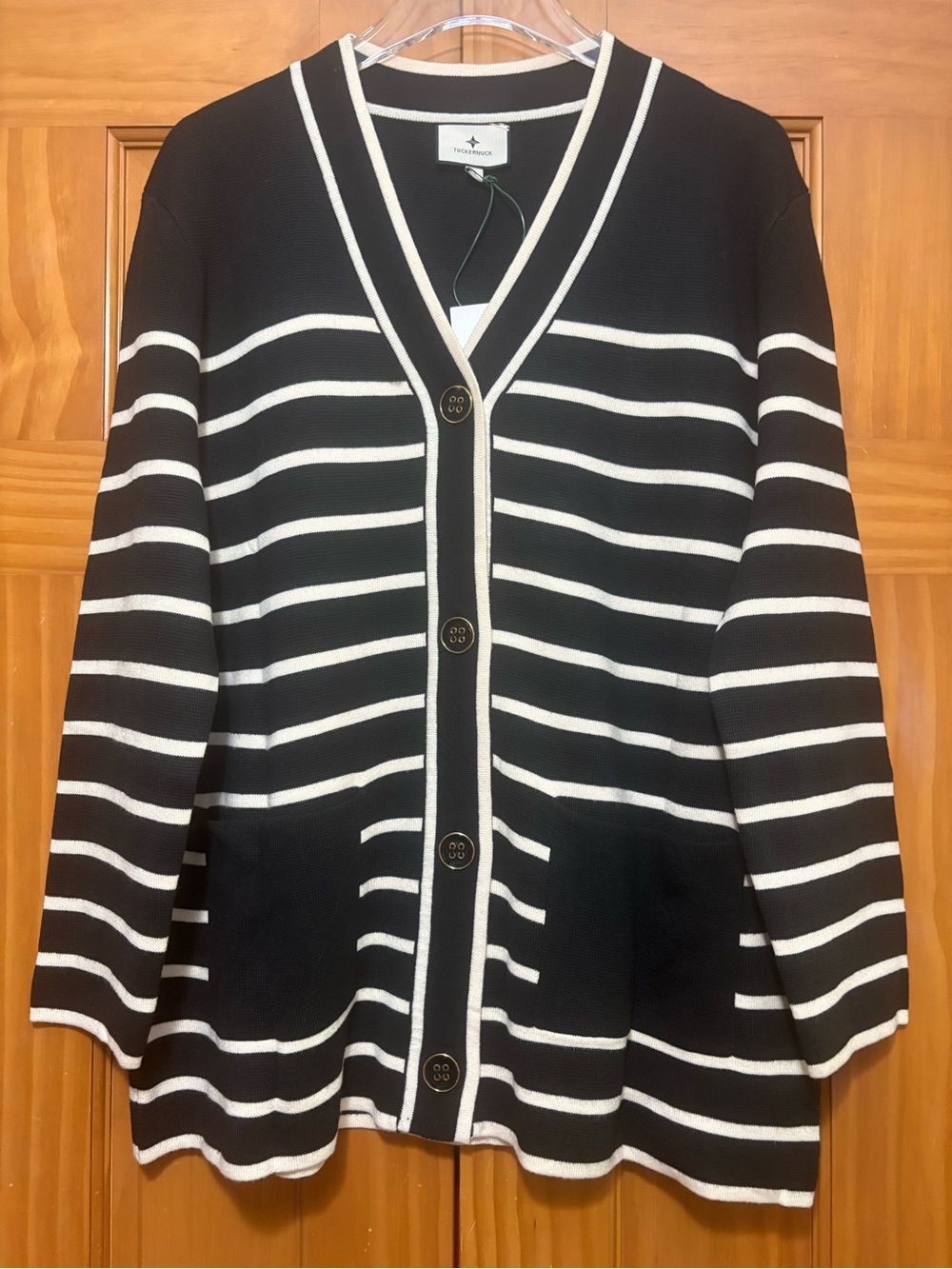 Tuckernuck Black and White Striped V‑Neck Oversized Cardigan Size Small NWT